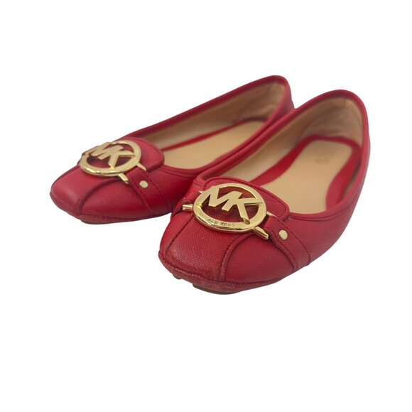 Michael Kors Women Red Leather Gold Logo Slip On Flats Shoes Size 6 - Picture 12 of 14